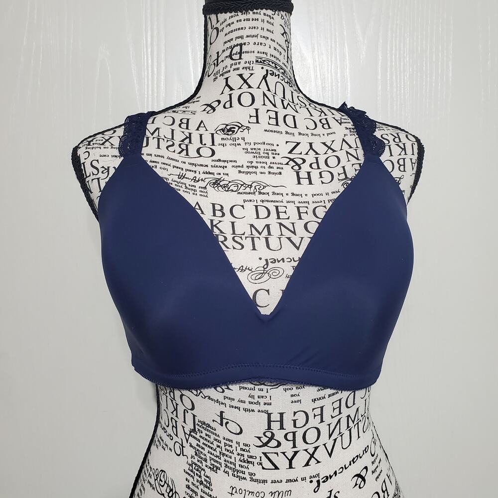 Aerie Real Happy Wireless Bra Racerback Adjustable 3 Prong Closure Dark Blue 36D